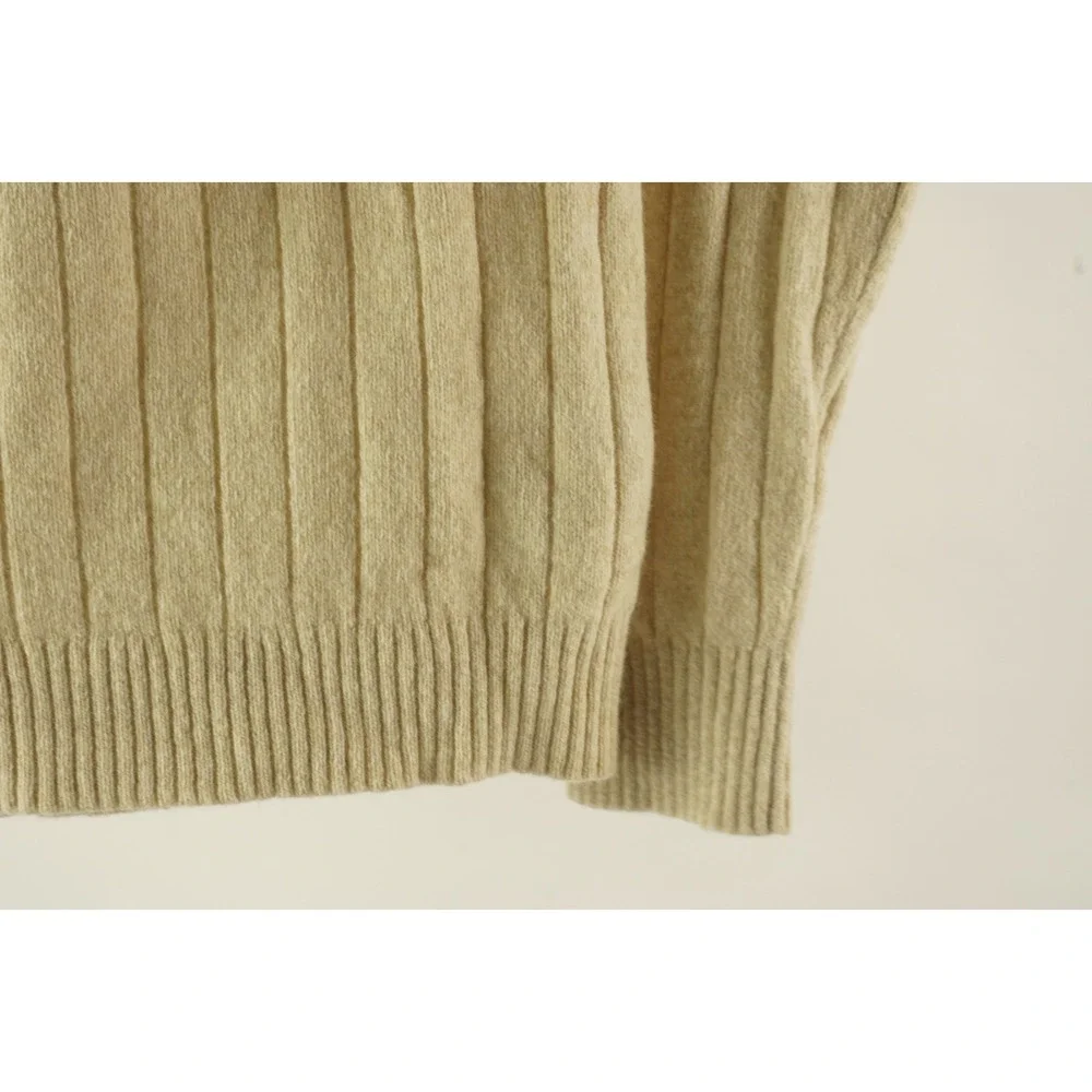 Banana Republic Crew Macro Rib Cable Knit Wool Sweater Men's Large Cream Stretch